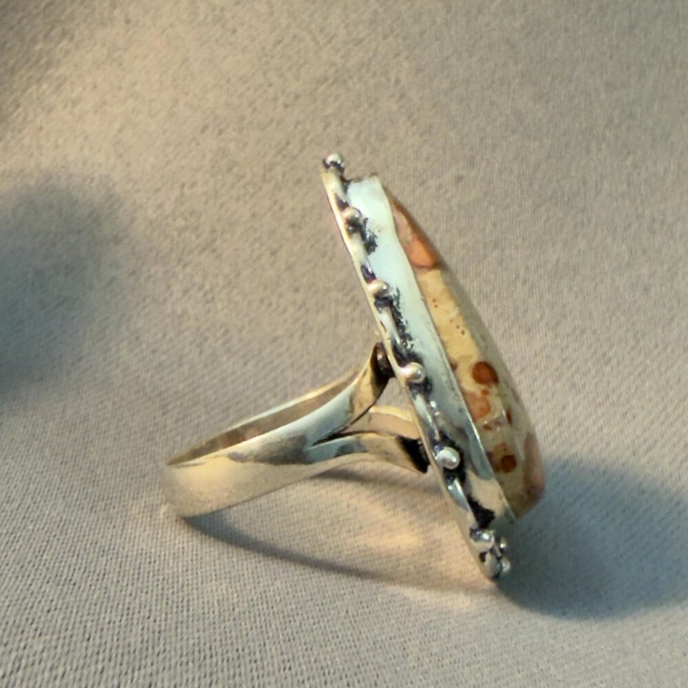 Jasper Ring Natural Stone Cabochon Silver Tone Statement Ring Size 10 - Picture 4 of 7